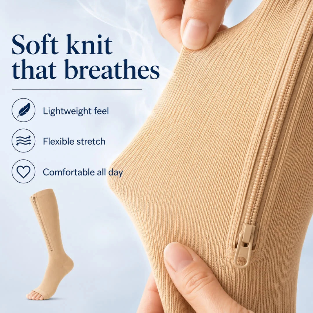 Compression Socks Knee-High 15-20 mmHg Open Toe & Side Zipper