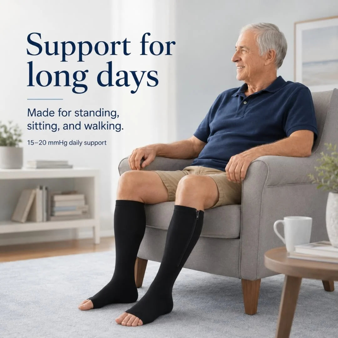 Compression Socks Knee-High 15-20 mmHg Open Toe & Side Zipper