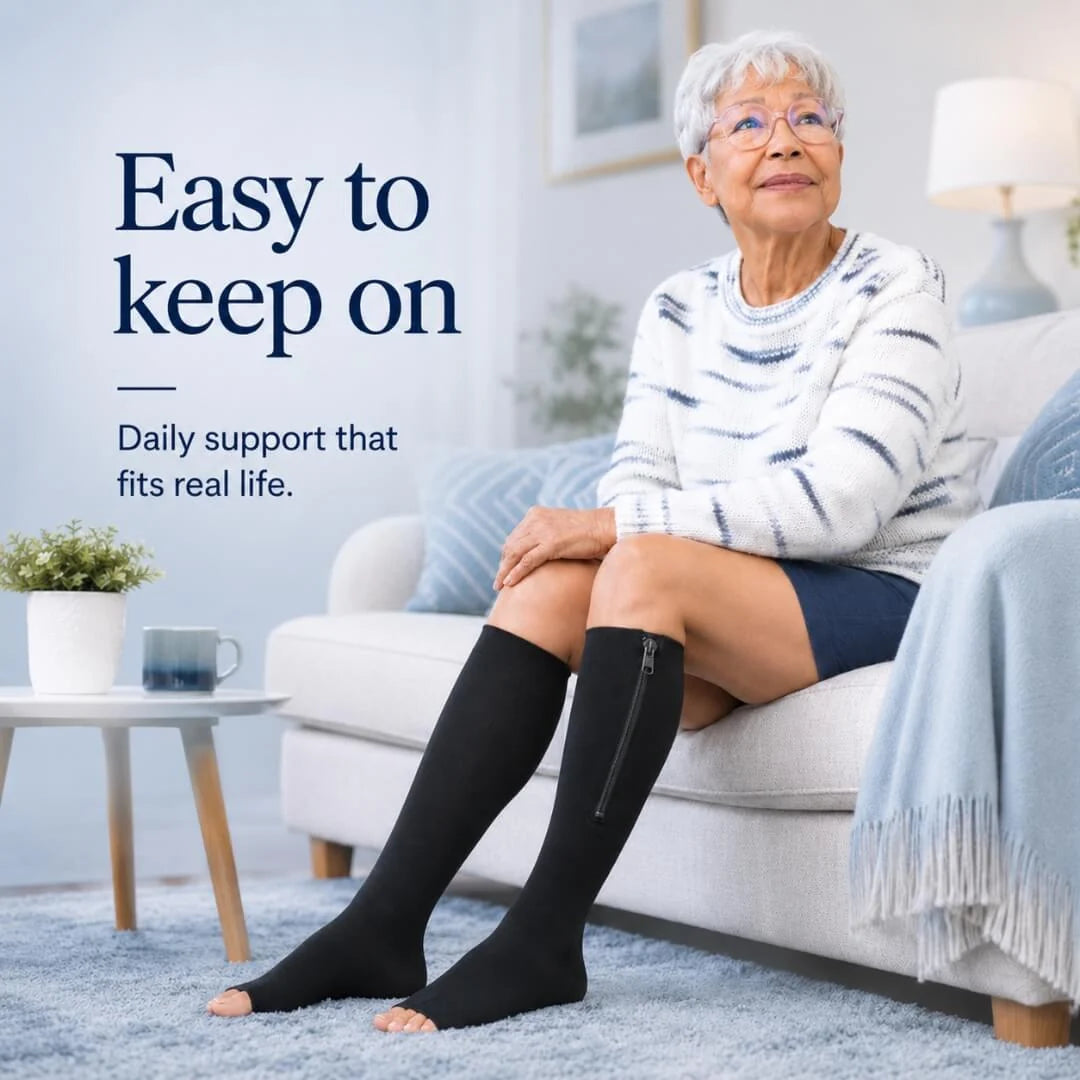 Compression Socks Knee-High 15-20 mmHg Open Toe & Side Zipper