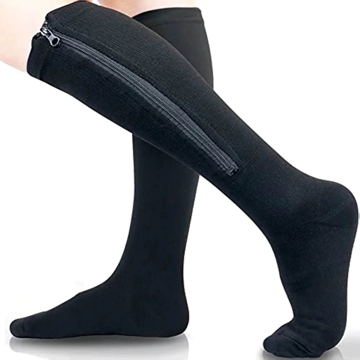 Compression Socks Knee-High Zipper Closure Graduated Support
