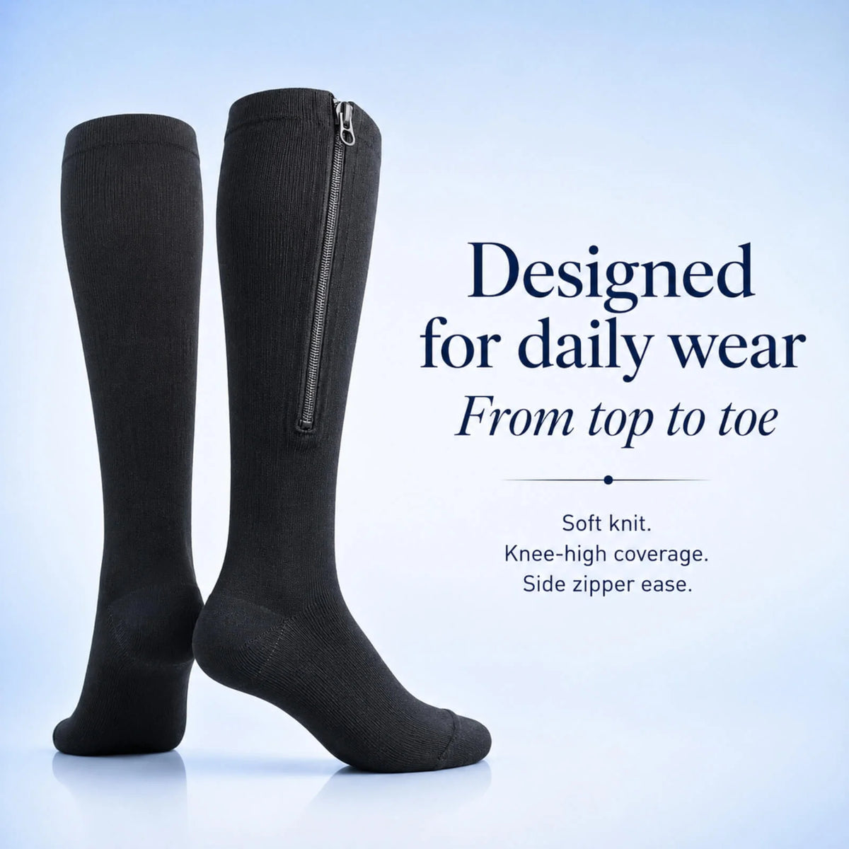 Compression Socks Knee-High Zipper Closure Graduated Support