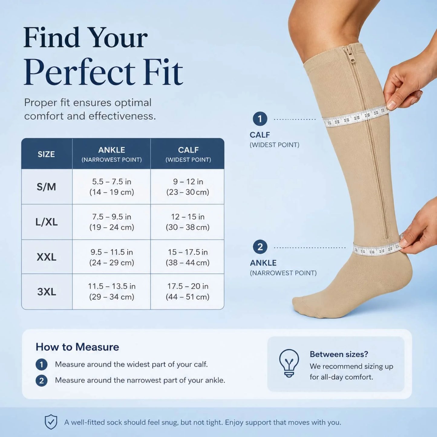 Compression Socks Knee-High Zipper Closure Graduated Support