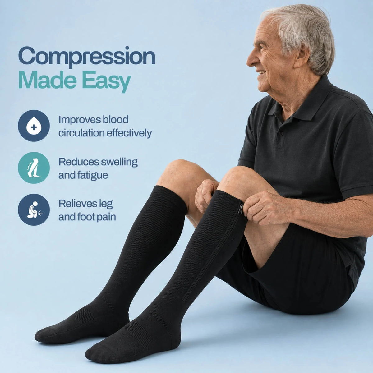 Compression Socks Knee-High Zipper Closure Graduated Support