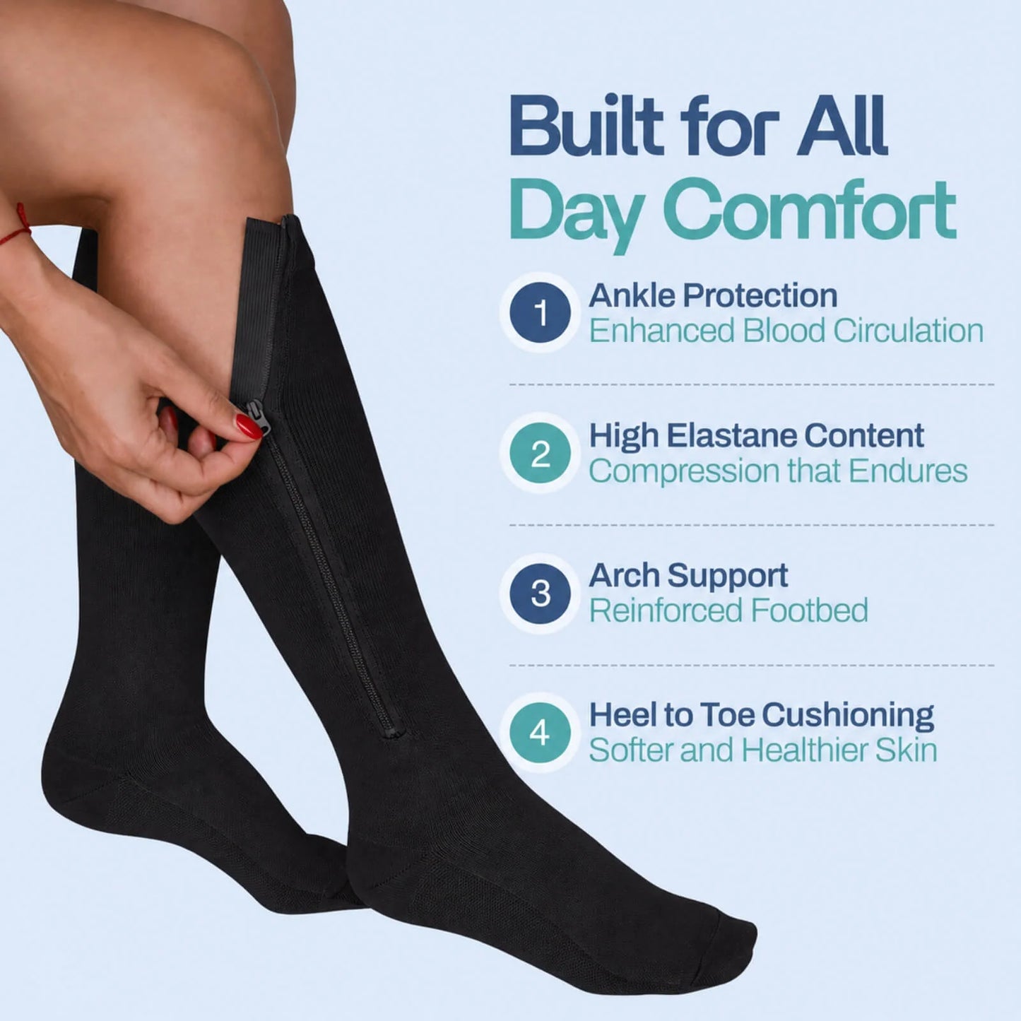Compression Socks Knee-High Zipper Closure Graduated Support
