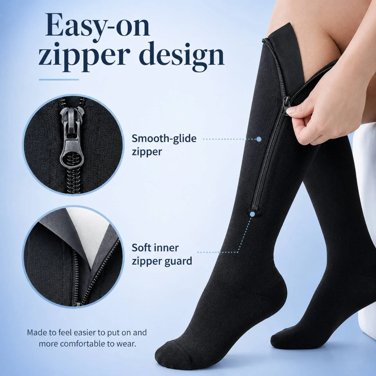 Compression Socks Knee-High Zipper Closure Graduated Support