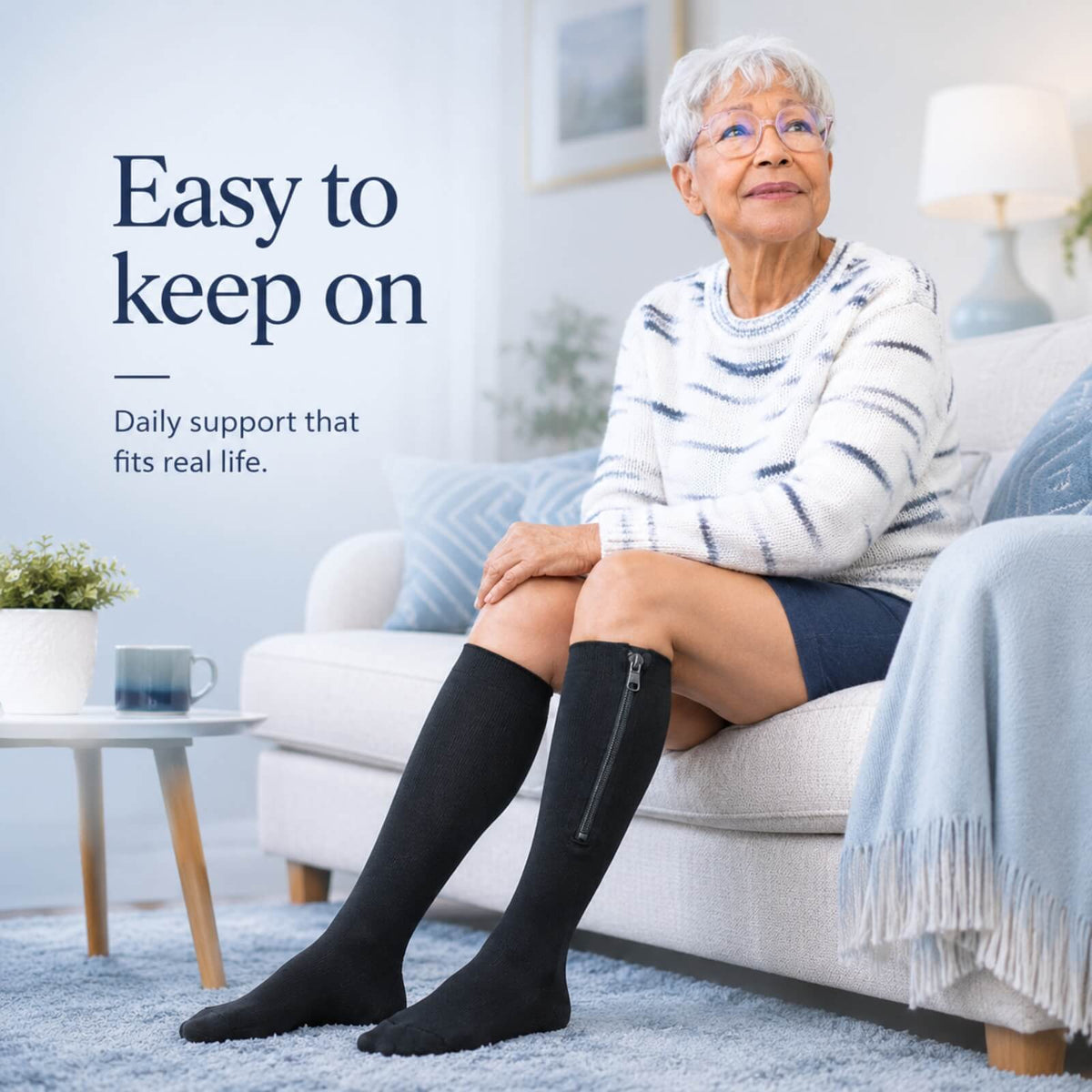 Compression Socks Knee-High Zipper Closure Graduated Support