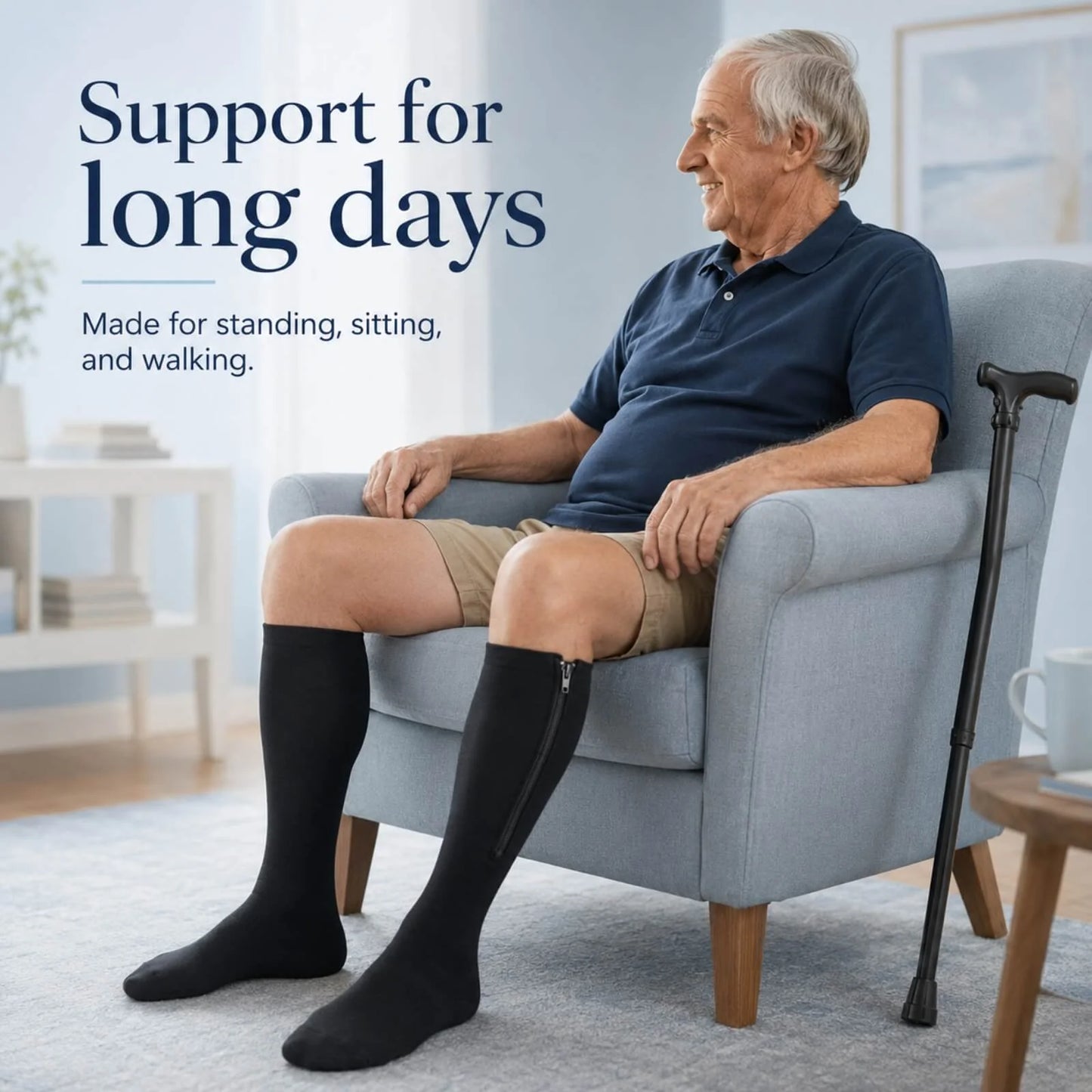 Compression Socks Knee-High Zipper Closure Graduated Support