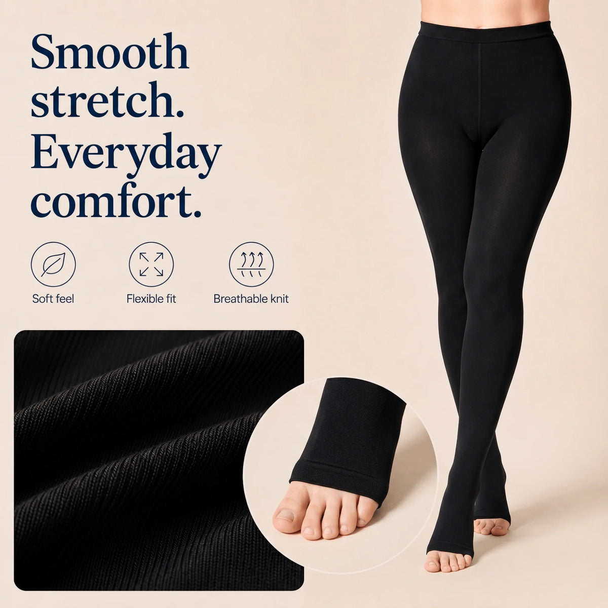 Compression Tights Waist-High Graduated Support Open-Toe