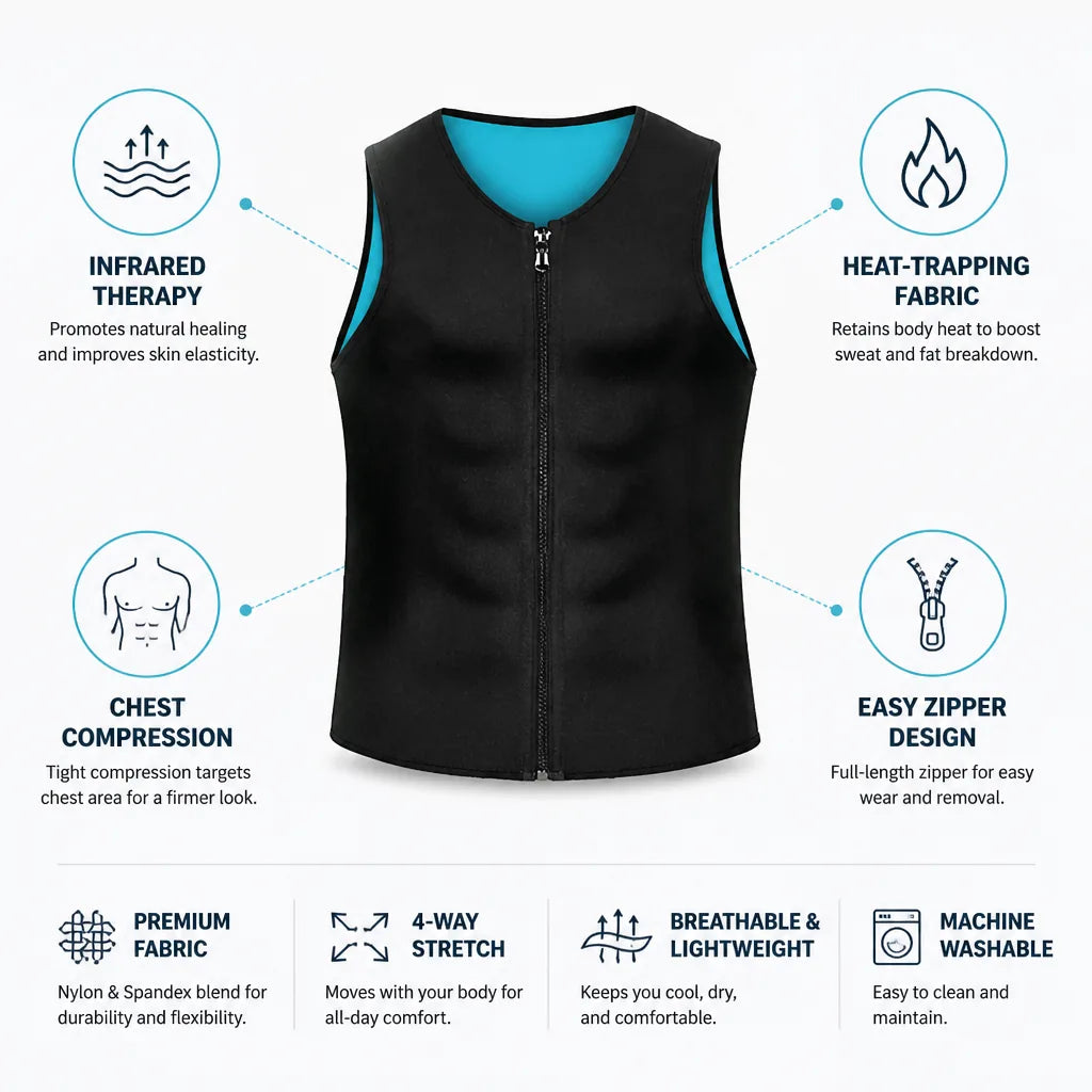 Compression Vest Zippered Infrared Therapy & Heat-Trapping Fabric
