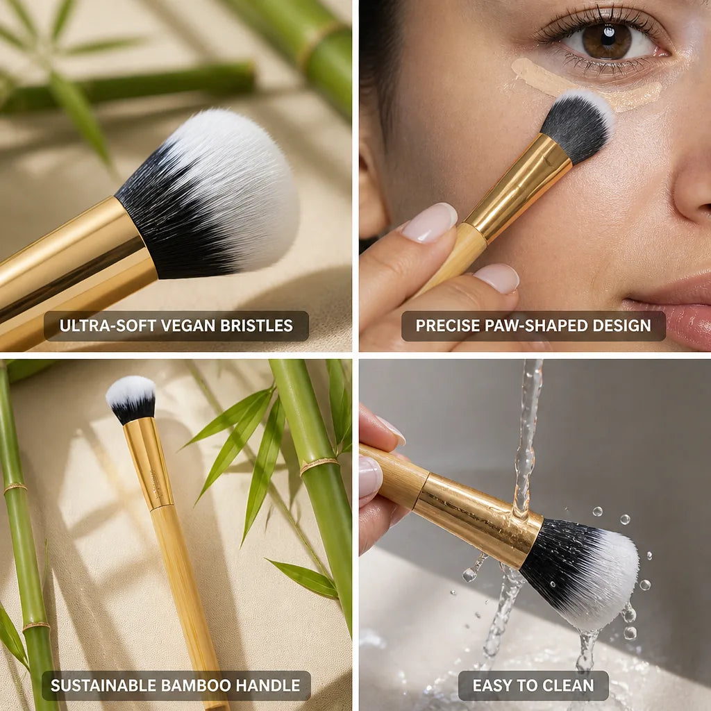 Concealer Brush Paw-Shaped Precision Bamboo Handle & Vegan Bristles