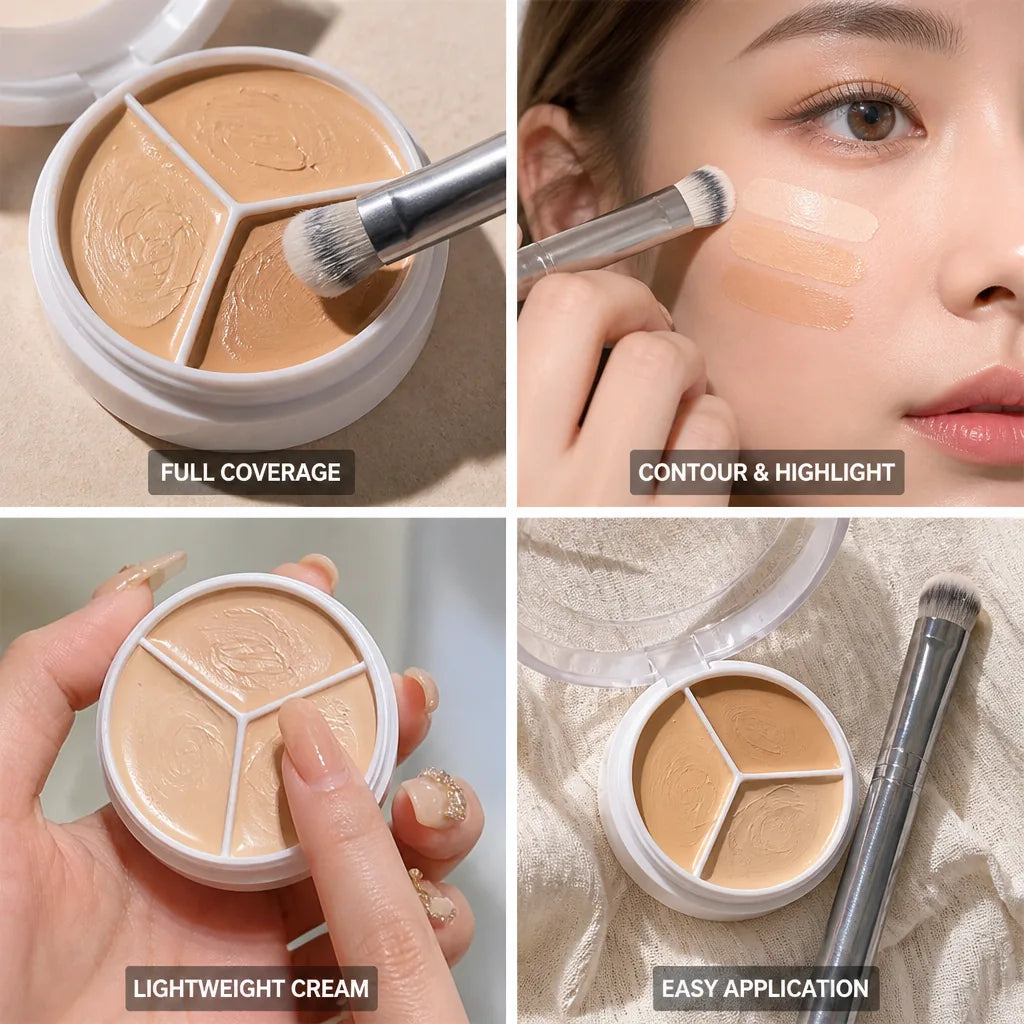 Concealer Palette Tri-Color Creamy Full-Coverage