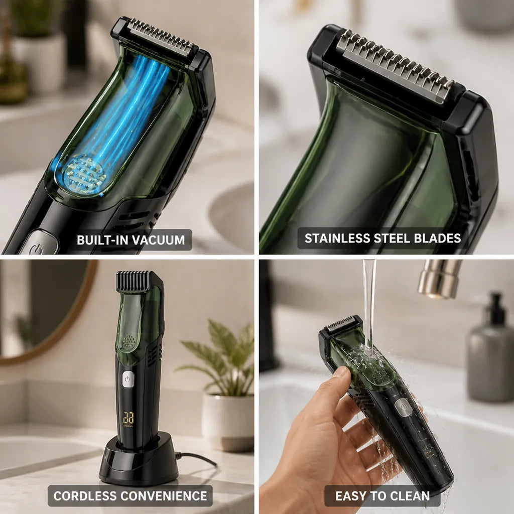 Cordless Shaver Built In Vacuum Stainless Steel Blades