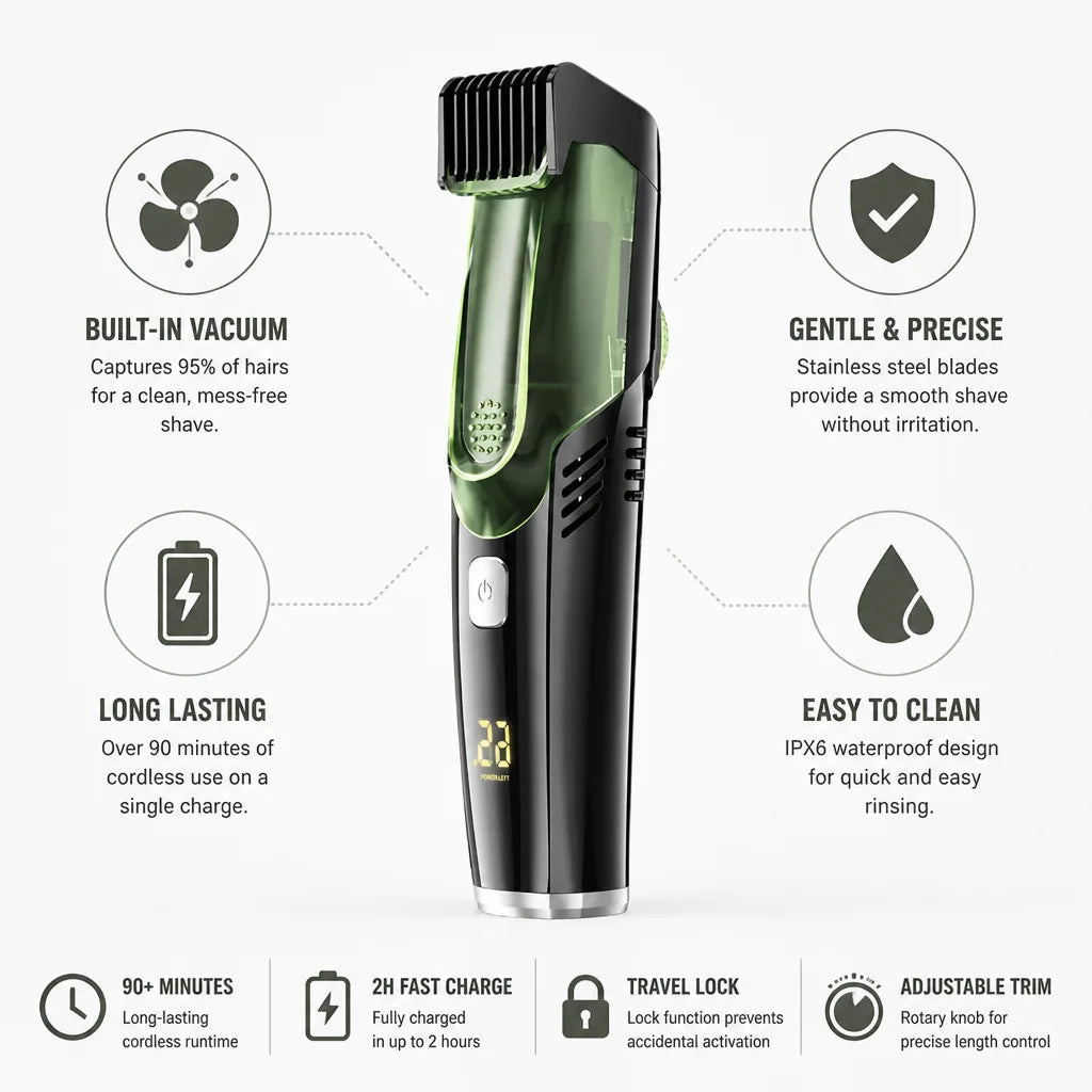Cordless Shaver Built In Vacuum Stainless Steel Blades
