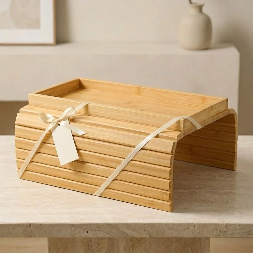 Couch Arm Tray Foldable Bamboo Cup Holder Phone Slot