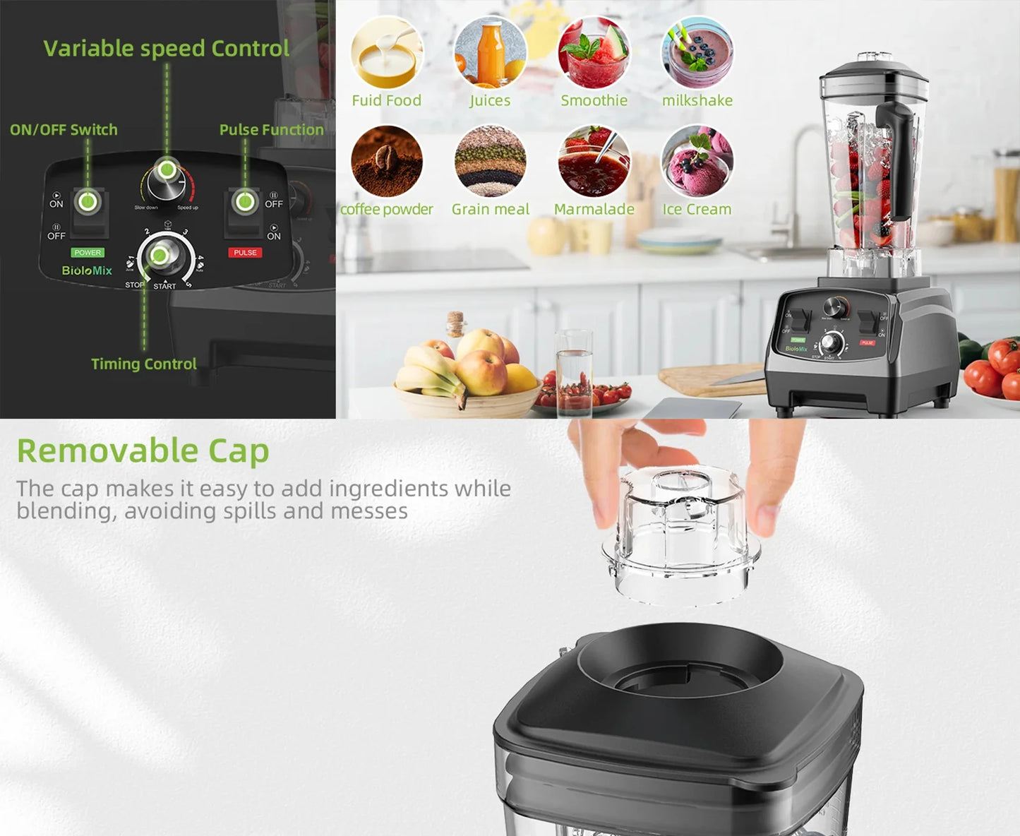 Countertop Blender 2,200W 6 Stainless Steel Blades