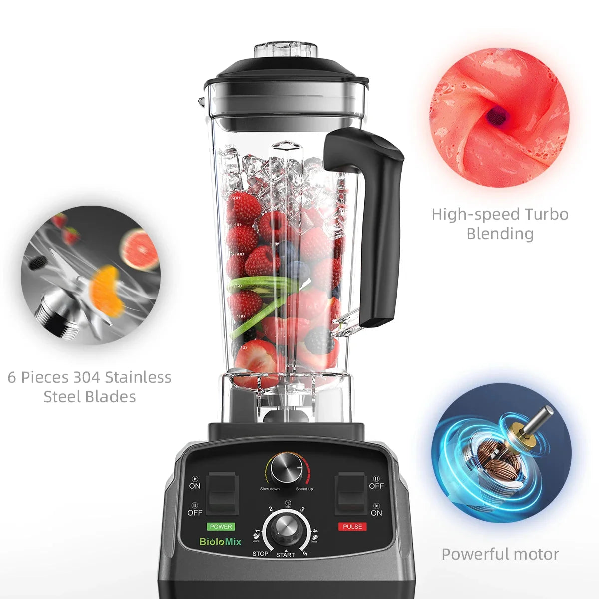 Countertop Blender 2,200W 6 Stainless Steel Blades