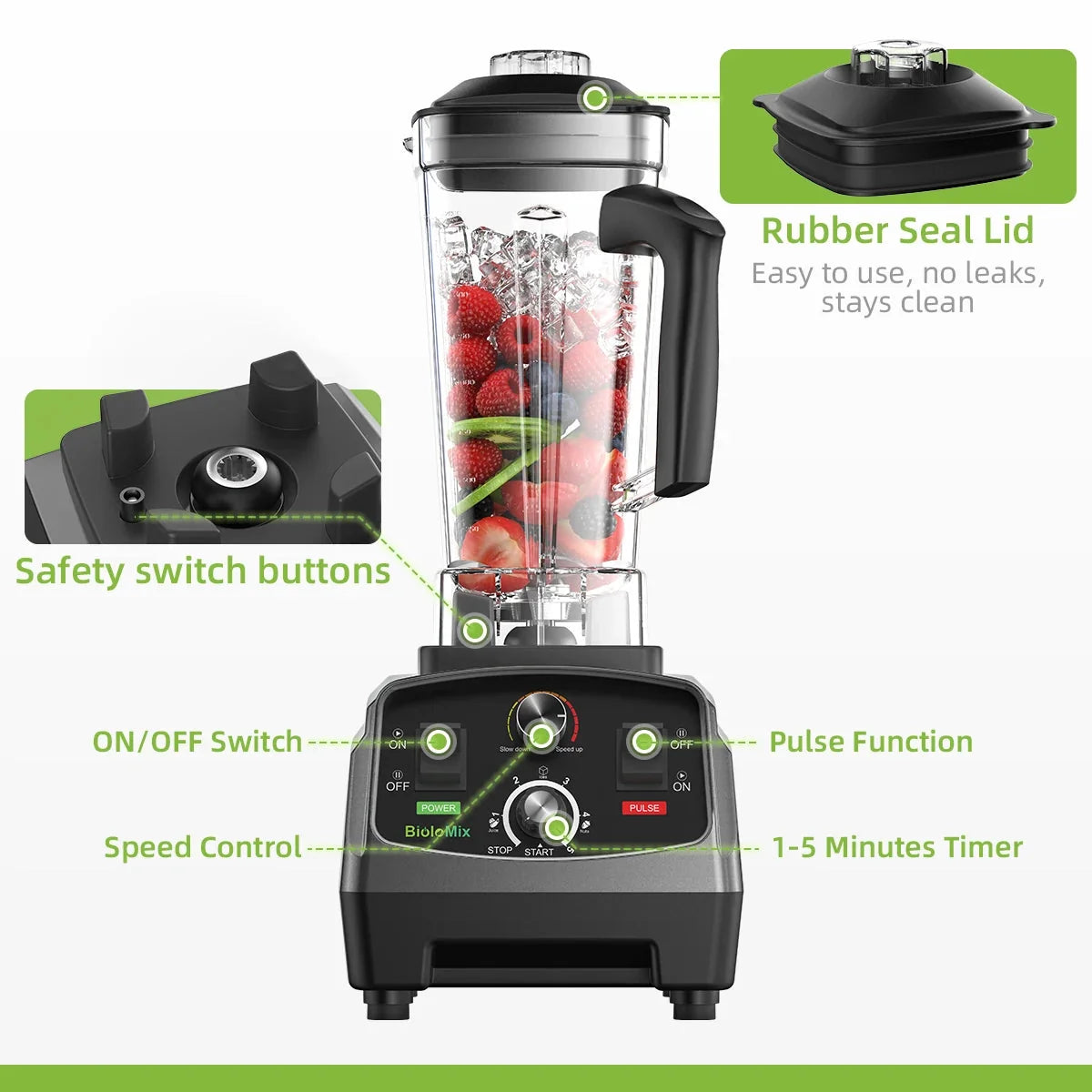 Countertop Blender 2,200W 6 Stainless Steel Blades