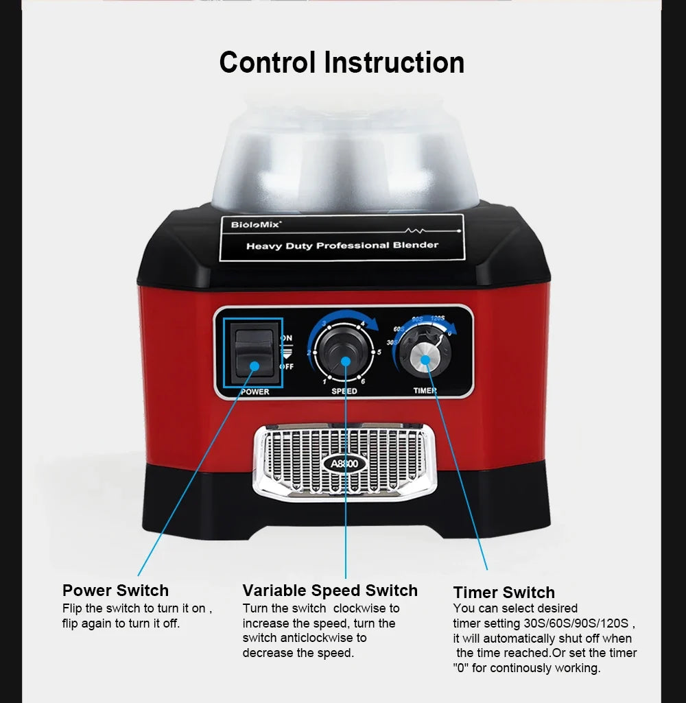 Countertop Blender 2200W Stainless Steel Blades 2L BPA-Free