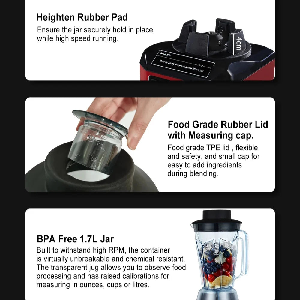 Countertop Blender 2200W Stainless Steel Blades 2L BPA-Free