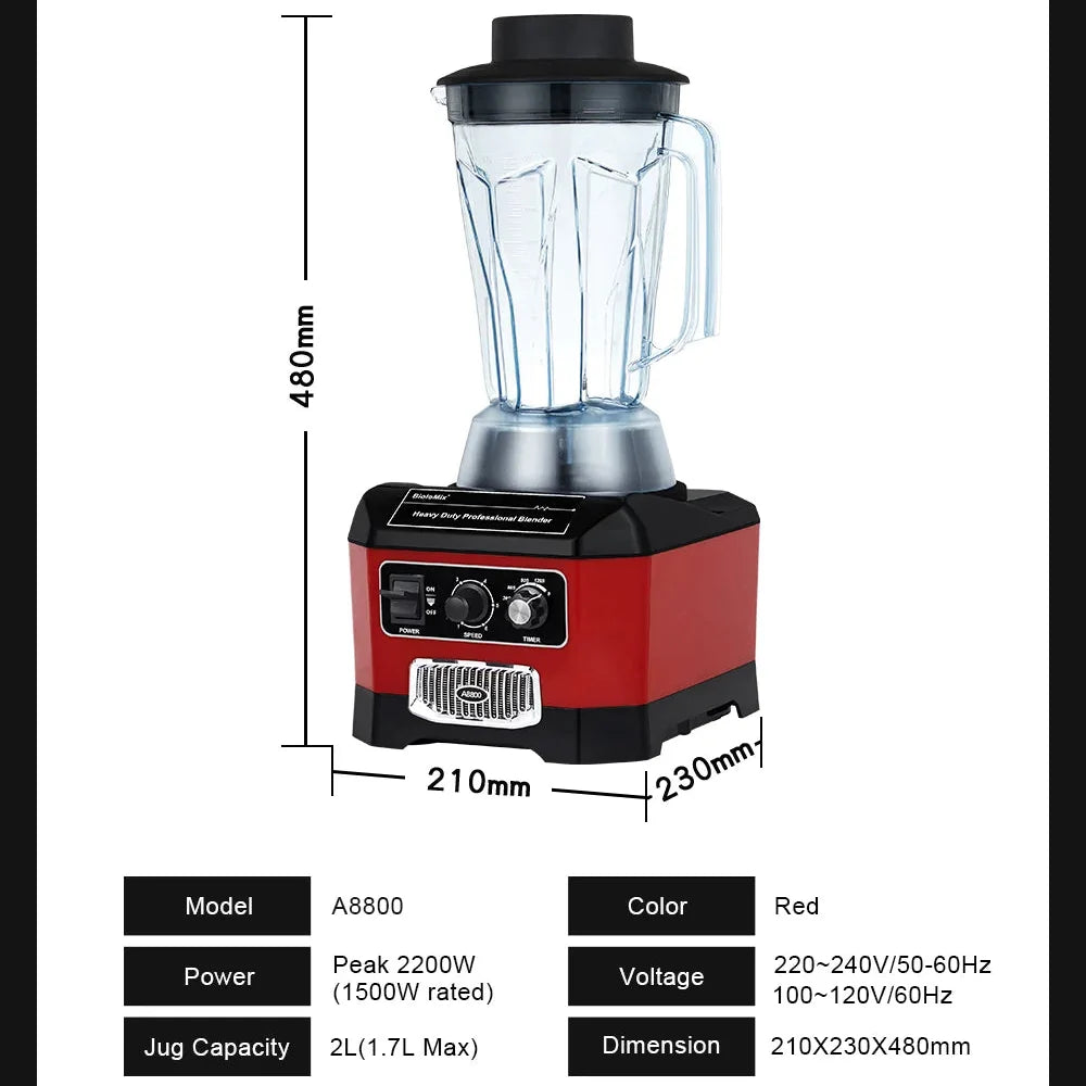 Countertop Blender 2200W Stainless Steel Blades 2L BPA-Free