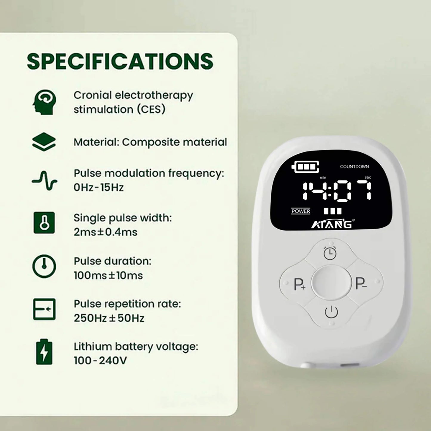 Cranial Electrotherapy Device Rechargeable Portable Adjustable Settings