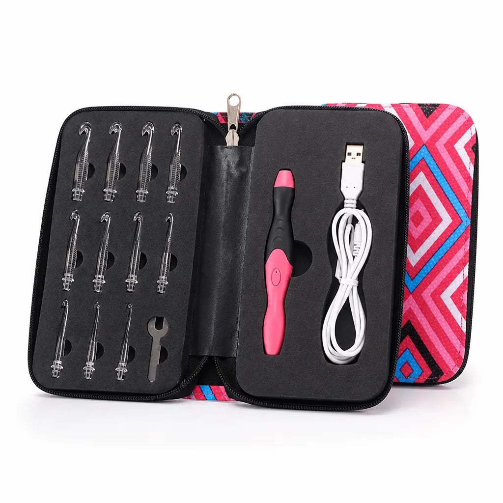 Crochet Hook Set Rechargeable LED 9 Interchangeable Tips