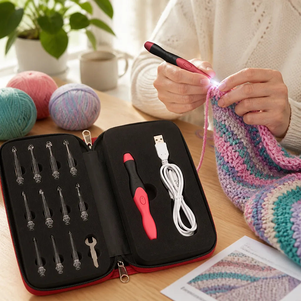 Crochet Hook Set Rechargeable LED 9 Interchangeable Tips