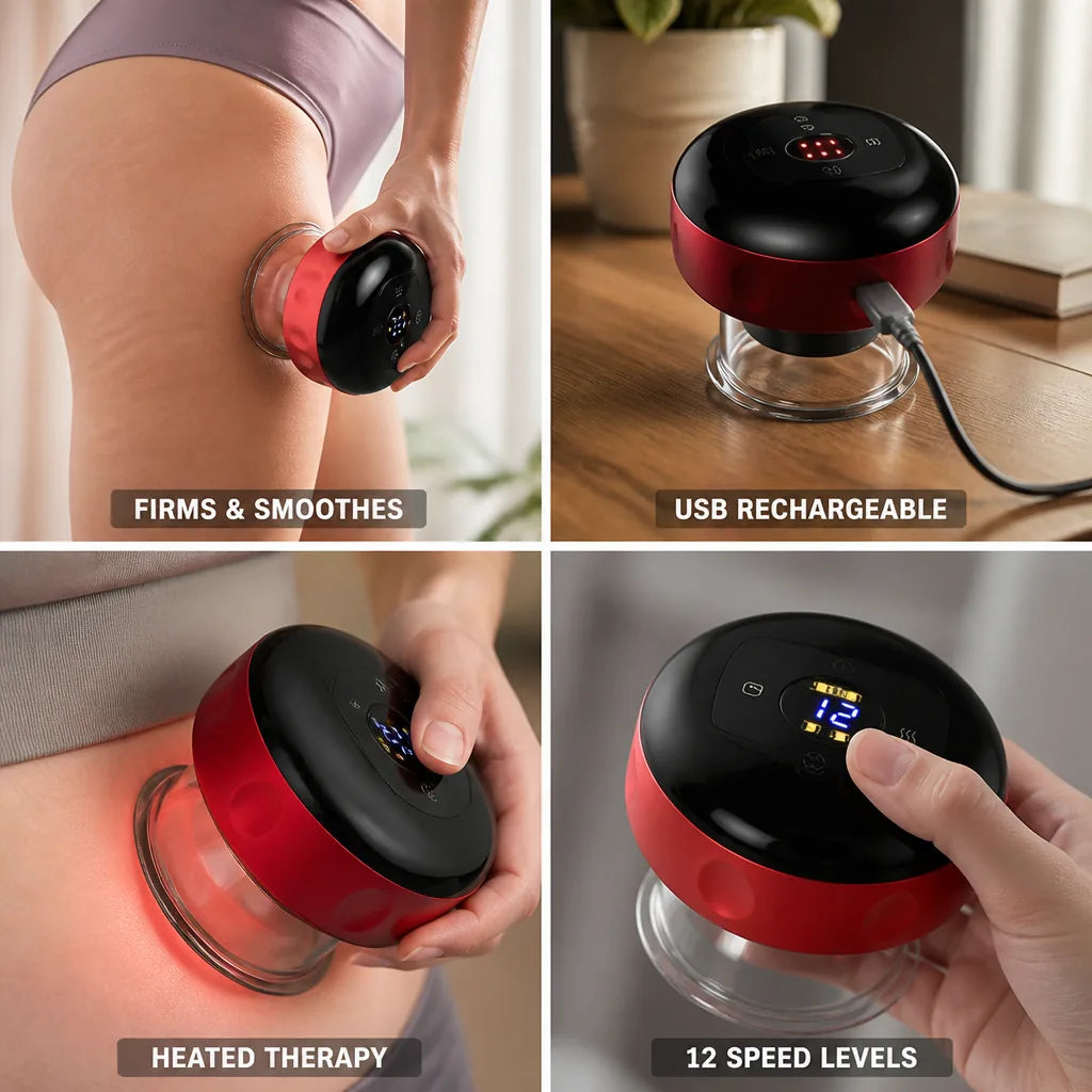 Cupping Massager 12-Speed Heated Silicone Cups USB Rechargeable