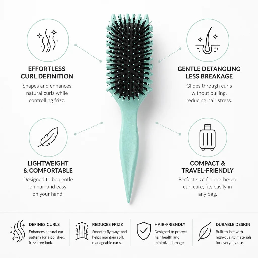 Curl Brush Gentle Detangling & Anti-Frizz Compact Travel-Friendly