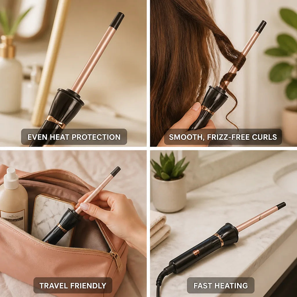Curling Iron 9mm Tourmaline Ceramic Fast Heat & Travel-Friendly
