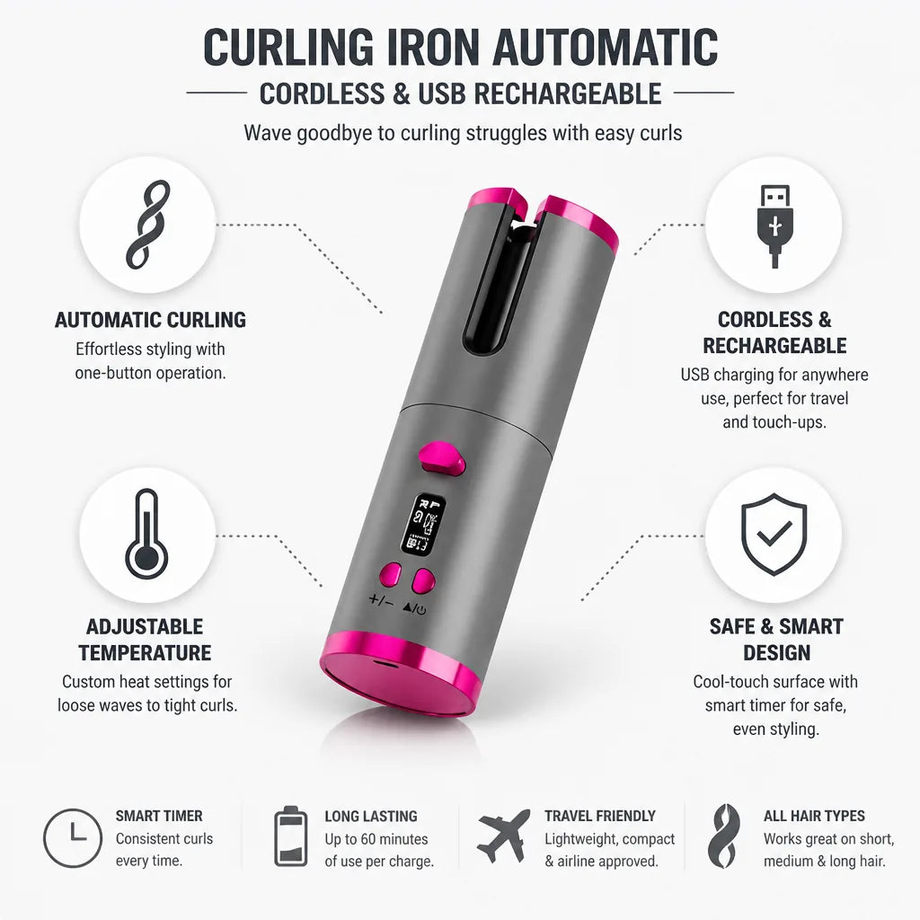 Curling Iron Automatic Cordless & USB Rechargeable