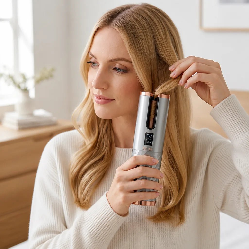 Curling Iron Cordless USB-C Rechargeable LCD Ceramic Barrel