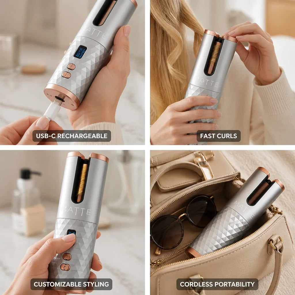 Curling Iron Cordless USB-C Rechargeable LCD Ceramic Barrel