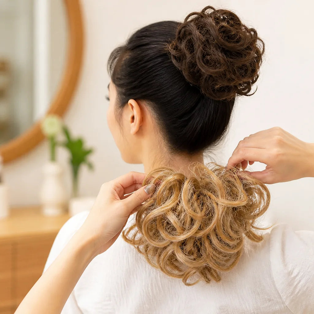 Curly Bun Hairpiece Adjustable Washable Natural Look