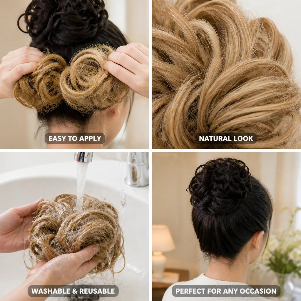 Curly Bun Hairpiece Adjustable Washable Natural Look