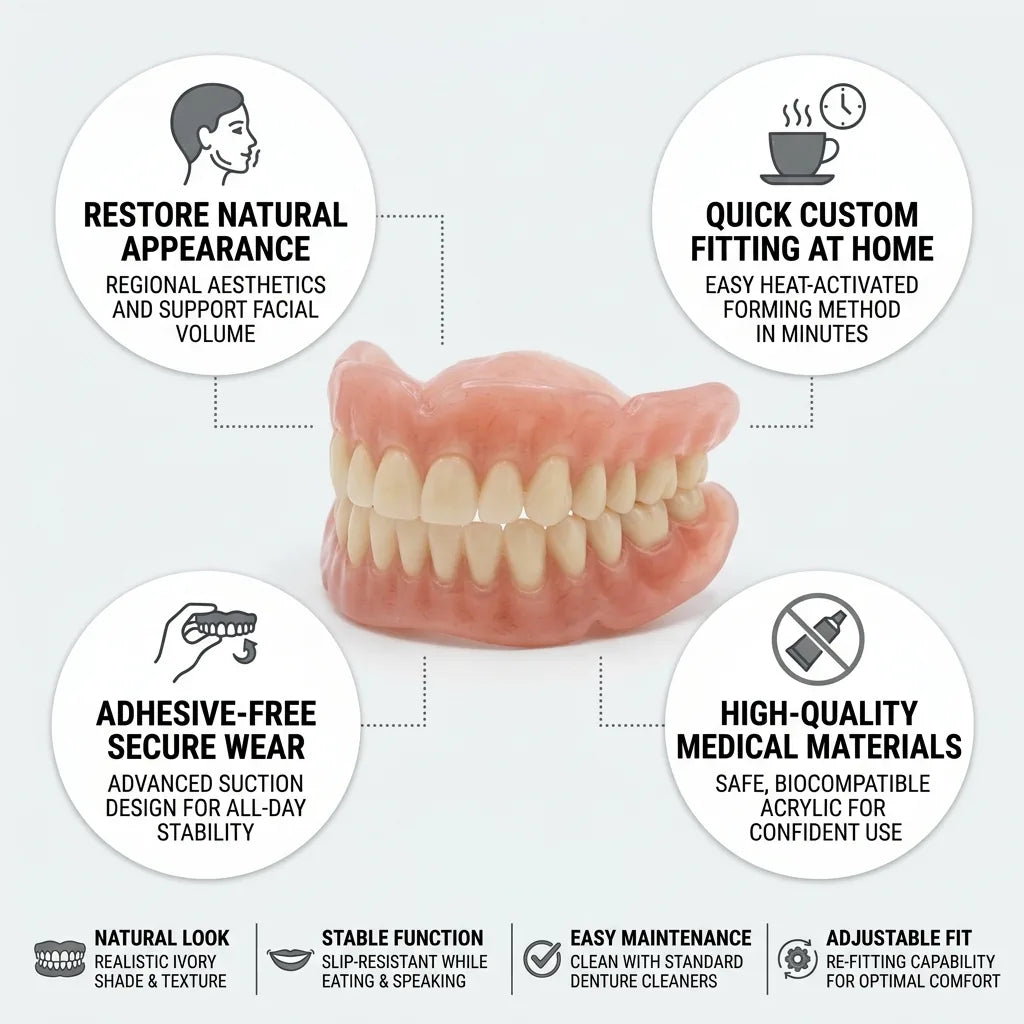 Denture Set Heat-Activated Custom Fit Adhesive-Free