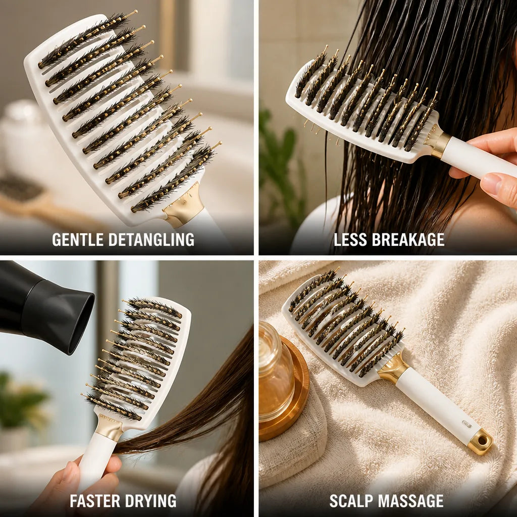 Detangling Brush Flexible Separated Nylon & Boar Bristles