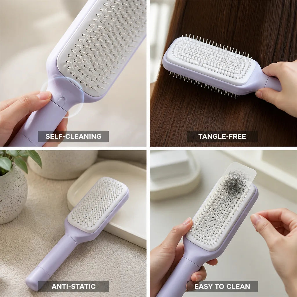 Detangling Brush Rotating Head Anti-Static & Self-Cleaning