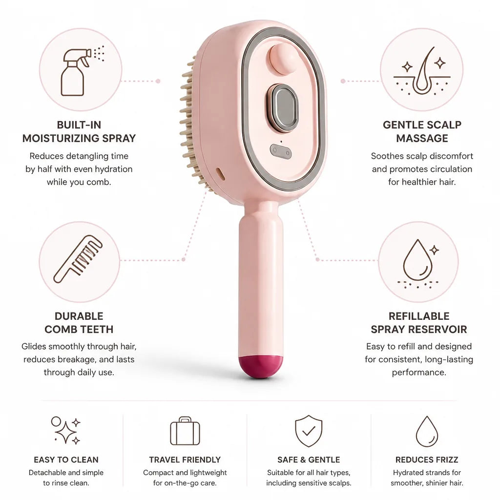 Detangling Comb Moisturizing Spray & Scalp Massager