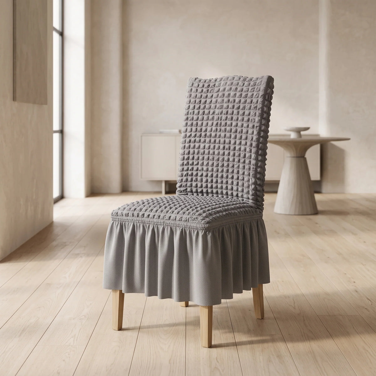 Dining Chair Cover Textured Stretch Ruffled Skirt