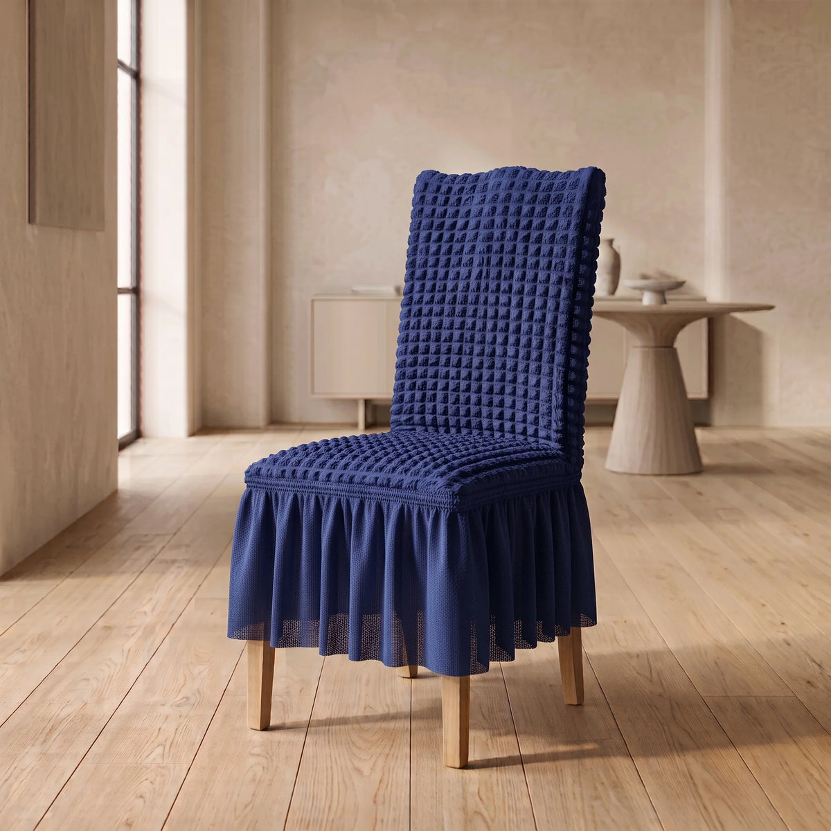 Dining Chair Cover Textured Stretch Ruffled Skirt