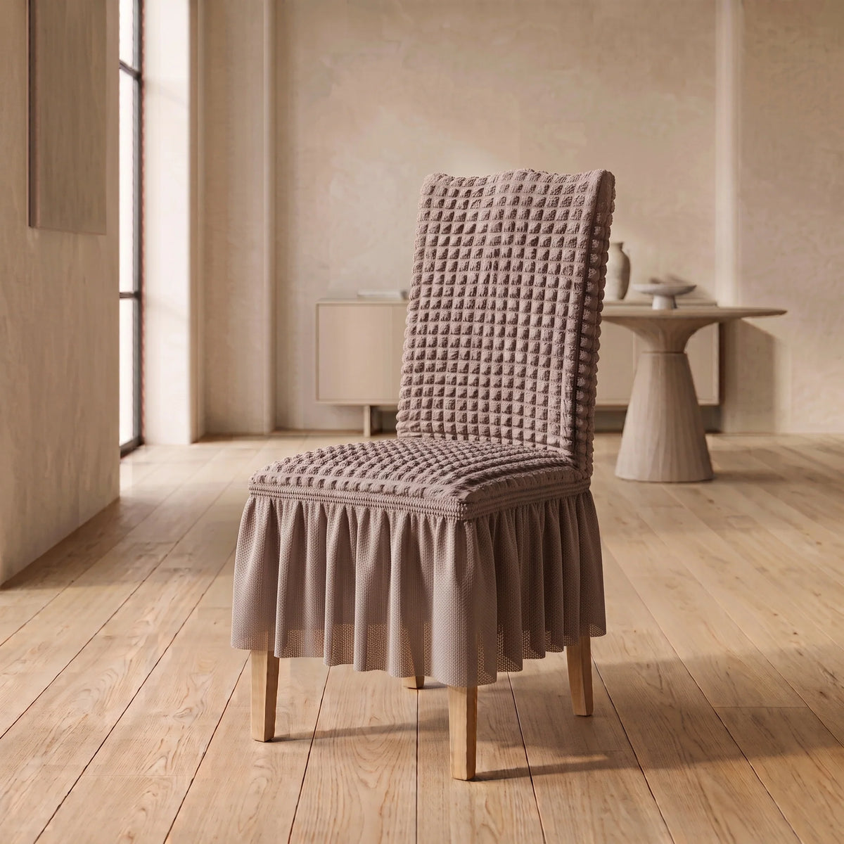Dining Chair Cover Textured Stretch Ruffled Skirt