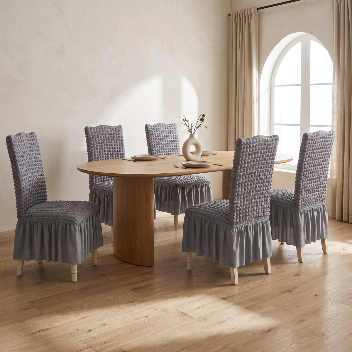 Dining Chair Cover Textured Stretch Ruffled Skirt