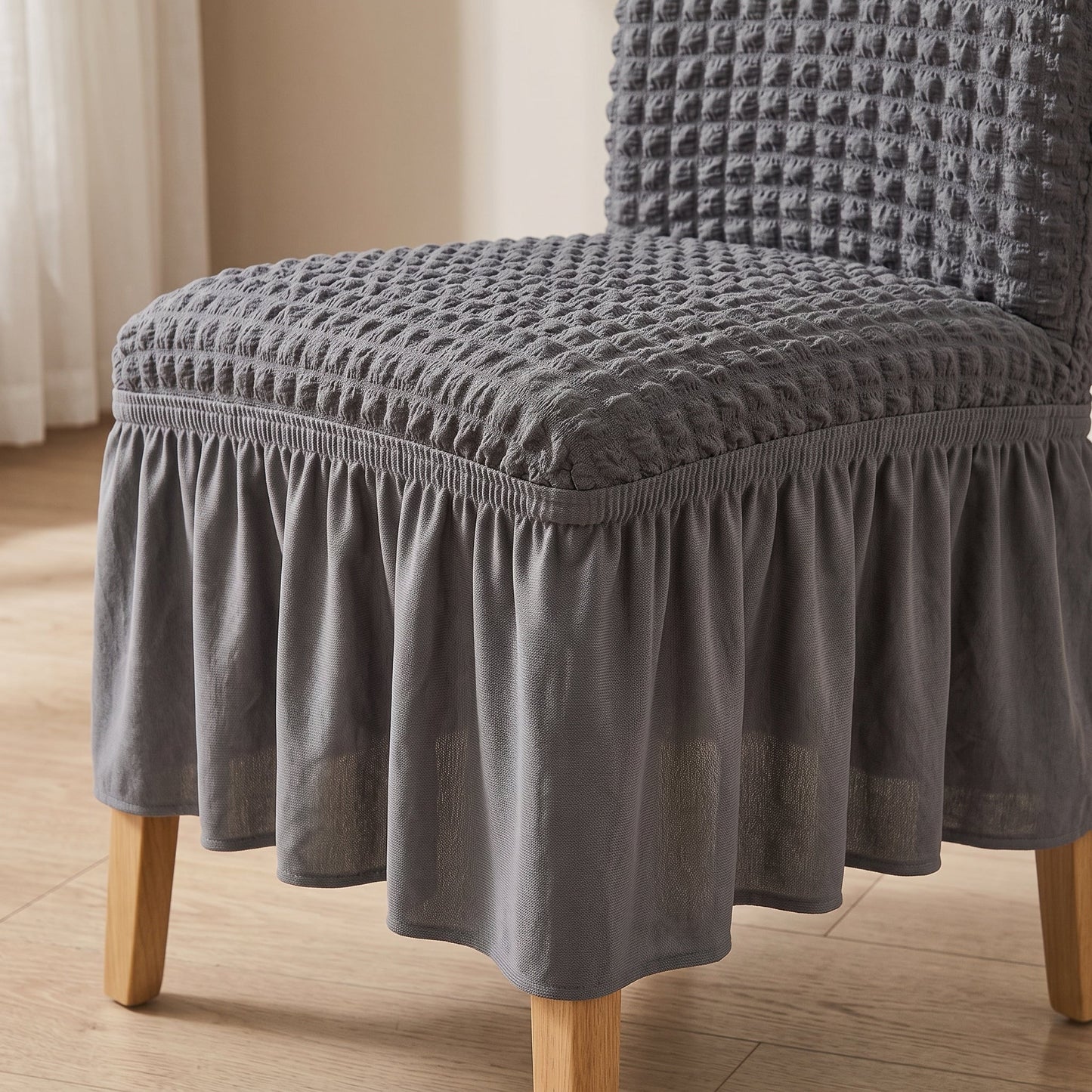 Dining Chair Cover Textured Stretch Ruffled Skirt