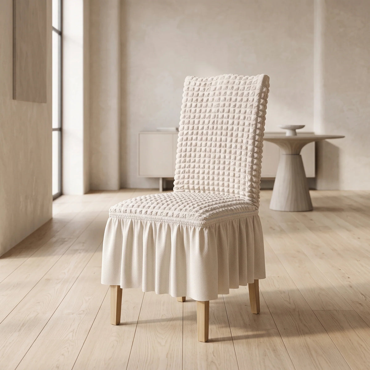Dining Chair Cover Textured Stretch Ruffled Skirt