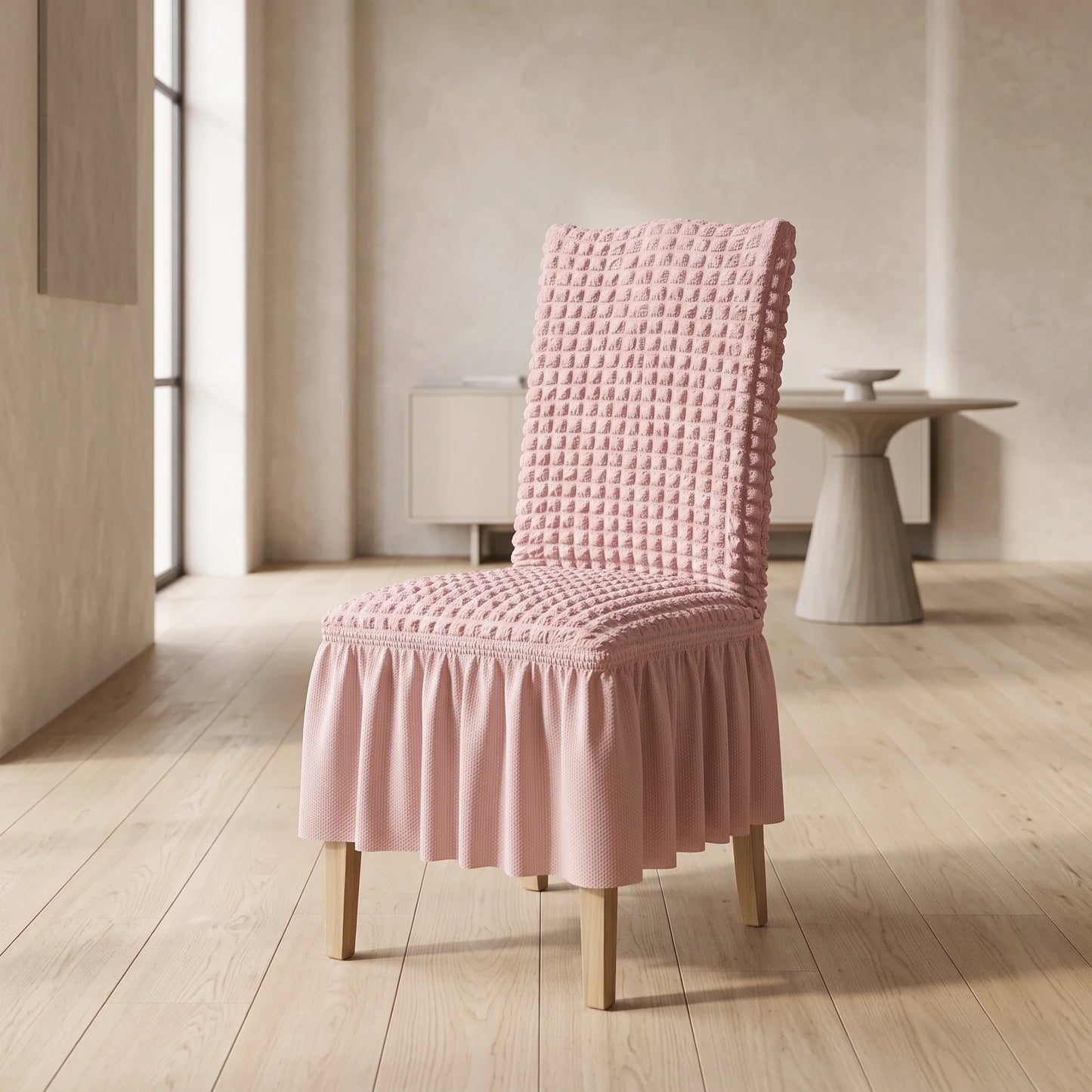 Dining Chair Cover Textured Stretch Ruffled Skirt