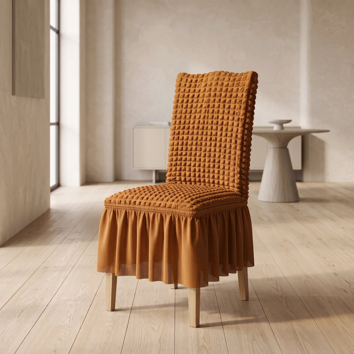 Dining Chair Cover Textured Stretch Ruffled Skirt