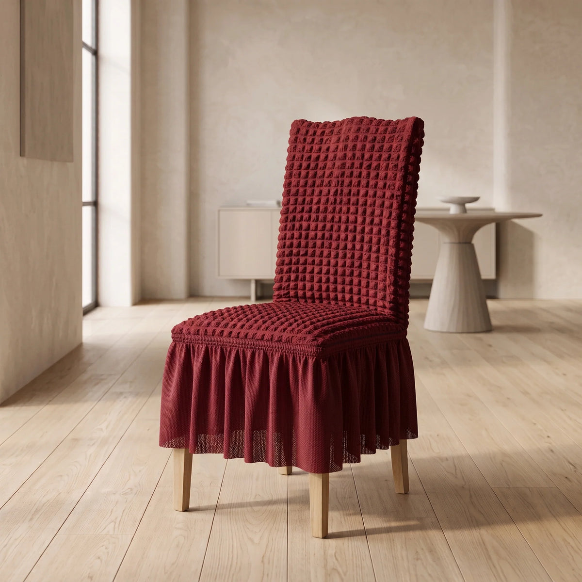 Dining Chair Cover Textured Stretch Ruffled Skirt