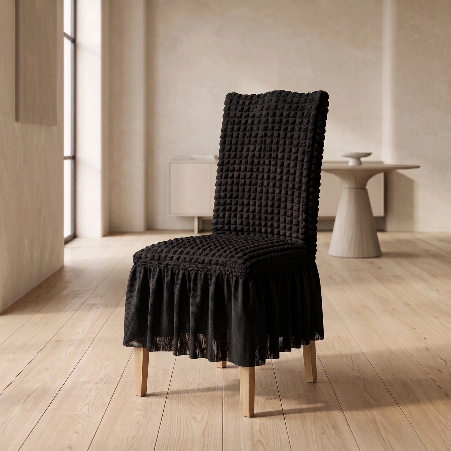 Dining Chair Cover Textured Stretch Ruffled Skirt