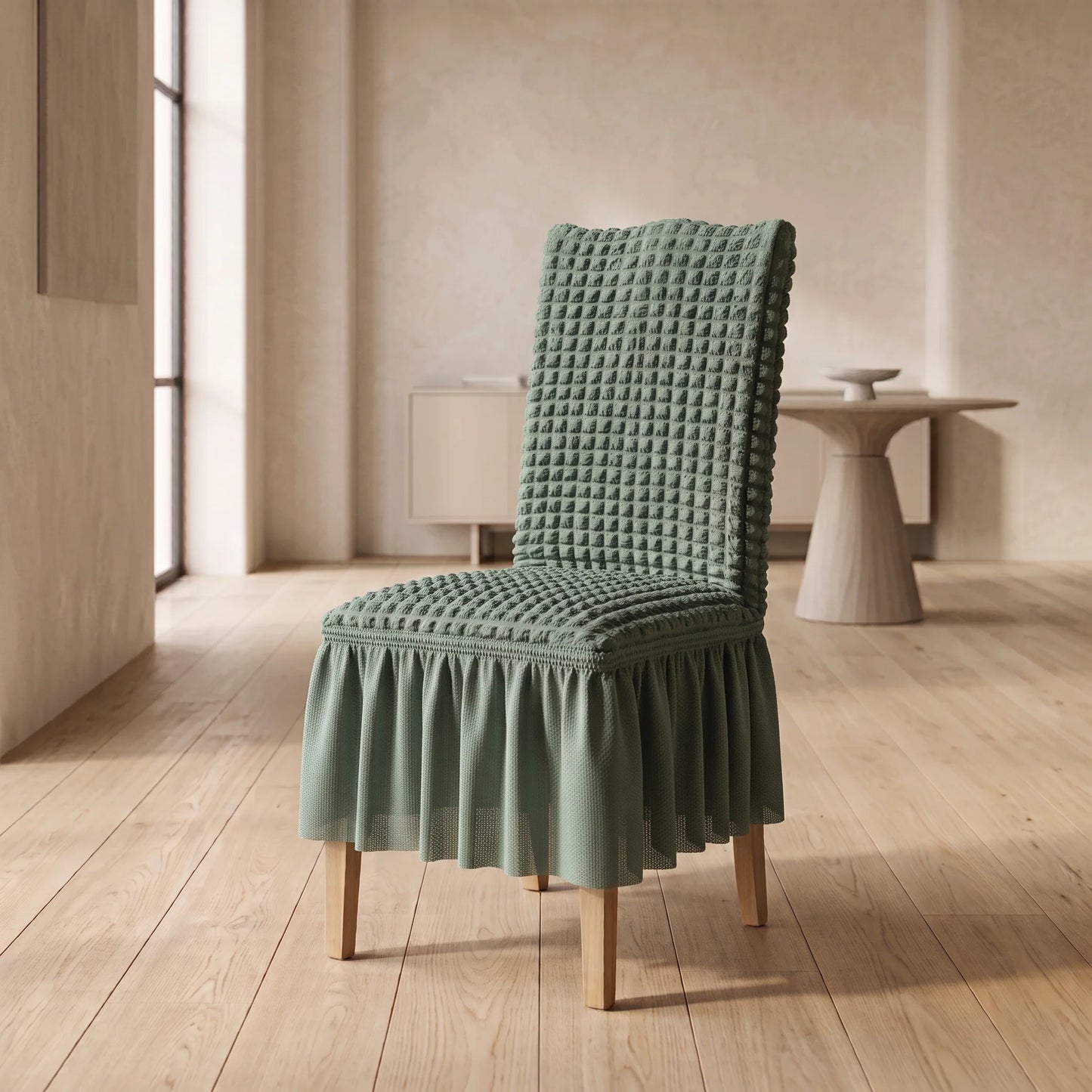 Dining Chair Cover Textured Stretch Ruffled Skirt